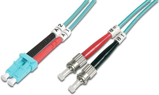 DIGITUS LWL patch cable OM3-2 m LC to ST fiber optic cable - LSZH - Duplex Multimode 50/125µ - 10 GBit/s - Turquoise