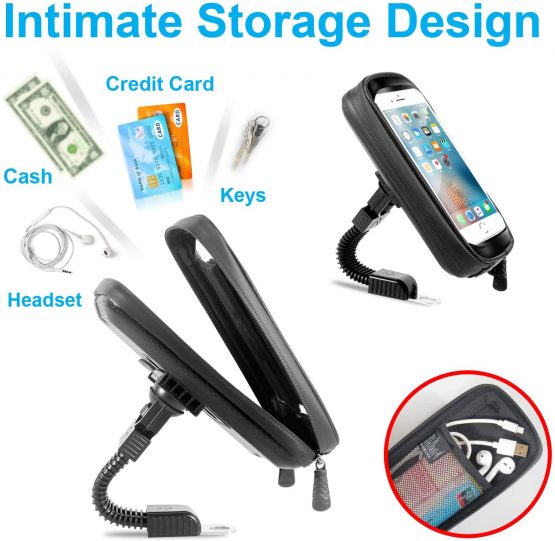 ENONEO Motorcycle Phone Mount Waterproof 360°Rotation Motorbike Phone Holder with Rain Cover Motorcycle Phone Holder Bag for Rearview Mirror Phone up to 6.7" (Black) - Image 2