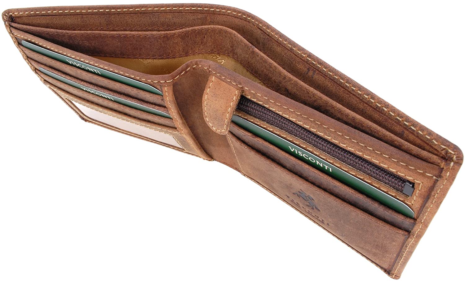 VISCONTI, Men's Small Bifold Leather Wallet, RFID Protected, 6 Credit Card Slots, Note Section & Coin Pocket, Gift Boxed