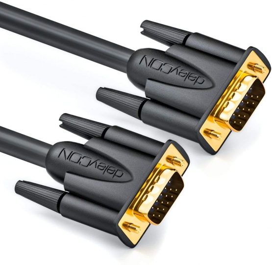 deleyCON 0.5m (1.64 ft.) S-VGA Monitor Cable - VGA 15-Pin Cable D-Sub Connector Full HD Triple-Shielded Kink Protection Gold-Plated Contacts - Black