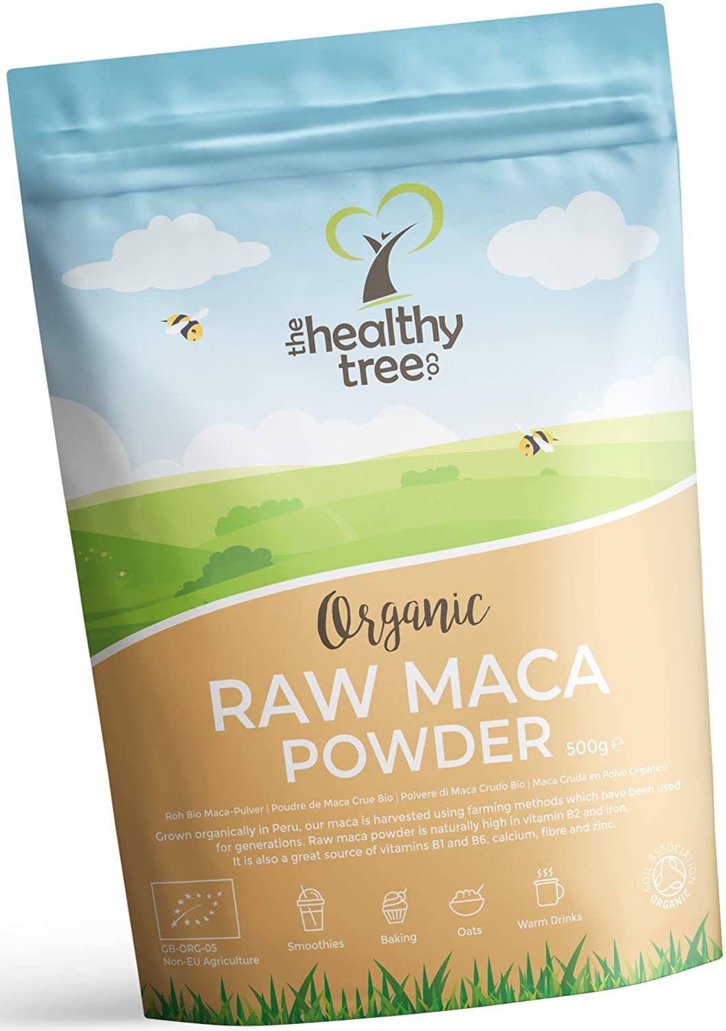 Organic Maca Powder by TheHealthyTree Company for Vegan Smoothies Oats and Baking, High in Vitamin B2, Fibre