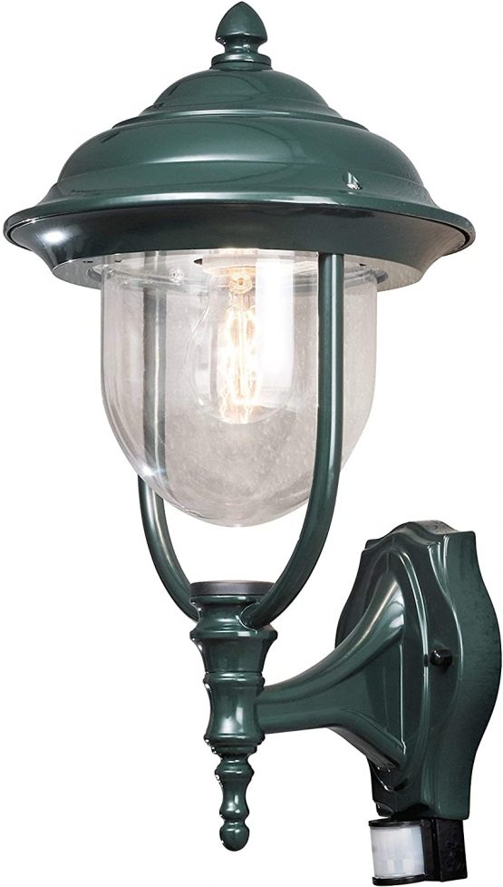 Konstsmide Outdoor Lights Parma Up Outdoor Wall Light with PIR Sensor Motion Detector / 1 x 75 W E27 Max Wall Lamp / Clear Acrylic Glass / Aluminium / IP43 / Outside Light Green