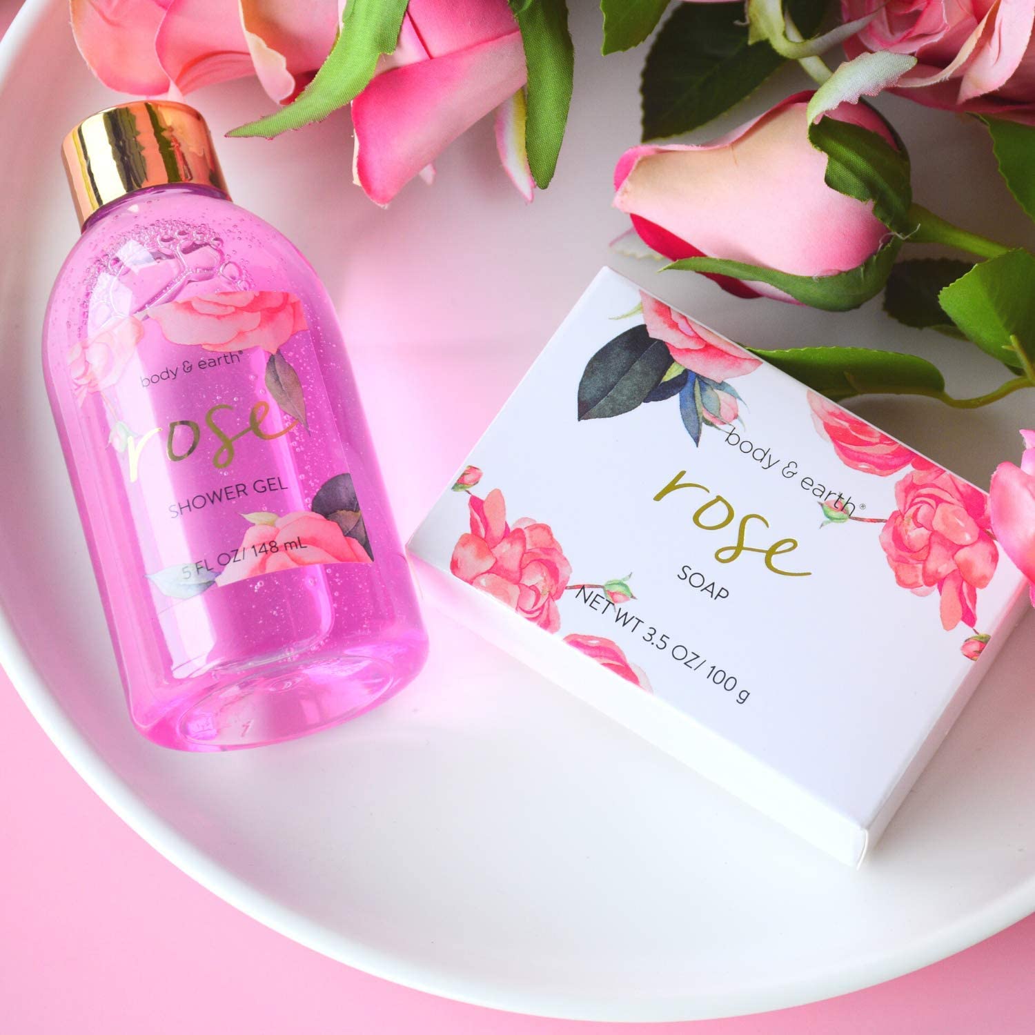 BODY & EARTH Bath Spa Women Gift Set 5 Pcs Rose Gifts Sets Box for Her Pamper Gift for Womens with Soap Shower Gel Body Lotion Mothers Day Gifts Christmas Valentine Gifts for Women - Image 3