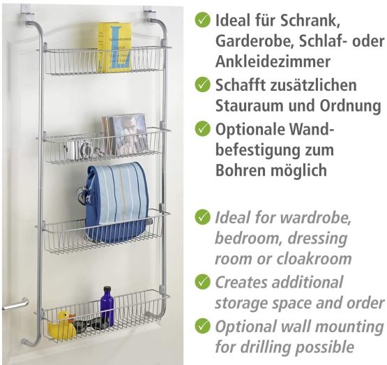 Wenko 4340033100 Chrome Door Shelf with 4 Storage Baskets, 49.5 x 109 x 14 cm - Image 4