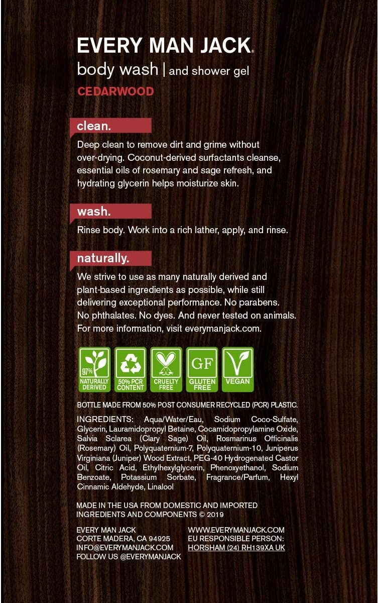 Every Man Jack Body Wash and Shower Gel Cedarwood, 16.9 Ounce, BROWN, 473 ml (Pack of 1) - Image 2