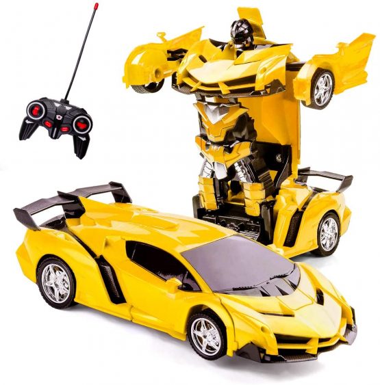 Highttoy Remote Control Cars for Kids Ages 3-12,Transforming Toys for Boys Girls 2 in 1 Deformation RC Car 360° Rotation Transforming Robot Car Toy for Kids Birthday Gifts for Boys Girls Yellow