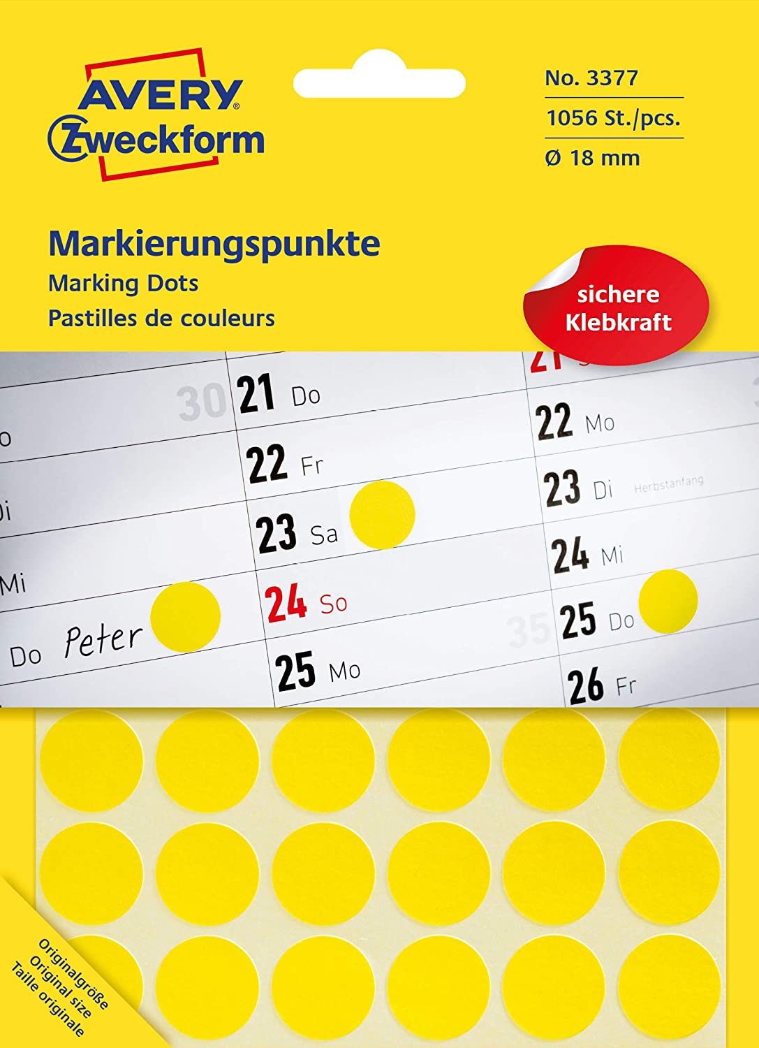 AVERY Zweckform 3377 Self-Adhesive Marking Dots (Diameter 18 mm, 1,056 Adhesive Dots on 22 Sheets