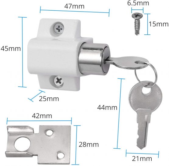 eSynic 2Pcs Sliding Patio Lock Sliding Patio Door Catches Set Security Lock Window and Patio Door Window Bolt Sliding Universal Locks White - Image 2