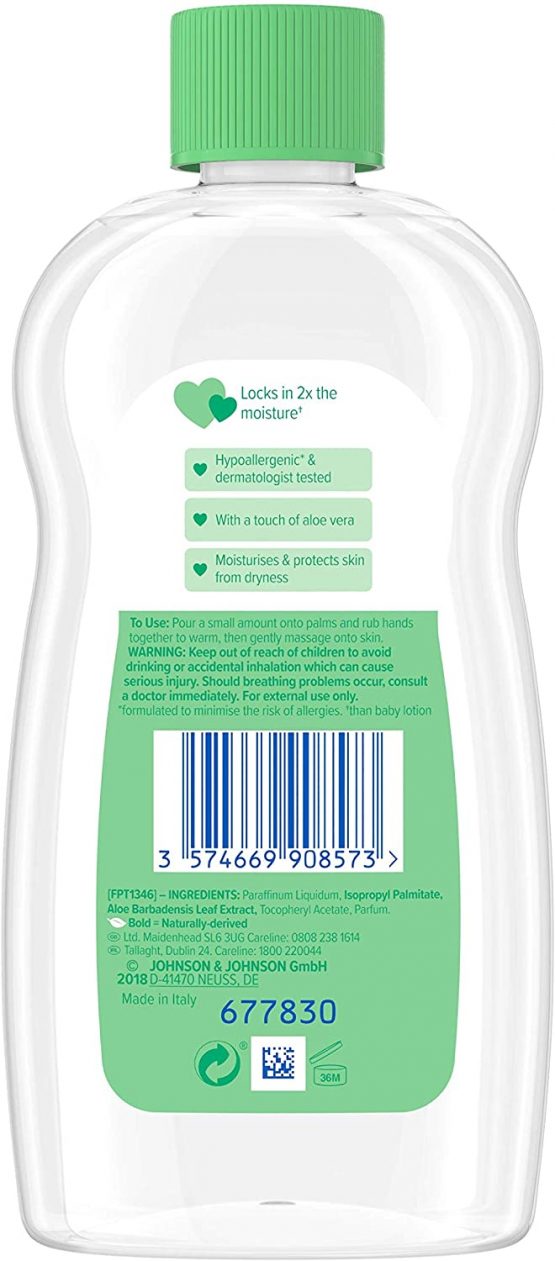 JOHNSON'S Aloe Vera Baby Oil 300ml – Leaves Skin Soft and Smooth – Ideal for Delicate Skin - Image 2