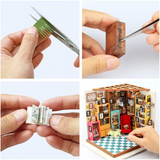 ROBOTIME DIY Dolls House Kit Wooden Library Model Kits Building, Book Nook Miniature Craft Kits, 1:24 Scale Book Store with Furniture and Accessories Educational Toys for Girls - Image 4