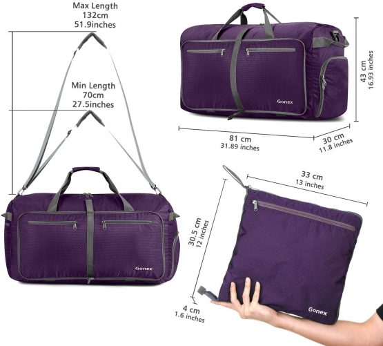 Gonex 100L Travel Duffel Bag Foldable Water Resistant Travel Bag Lightweight Duffel Bag with Big Capacity for Luggage Gym Sports Purple - Image 2