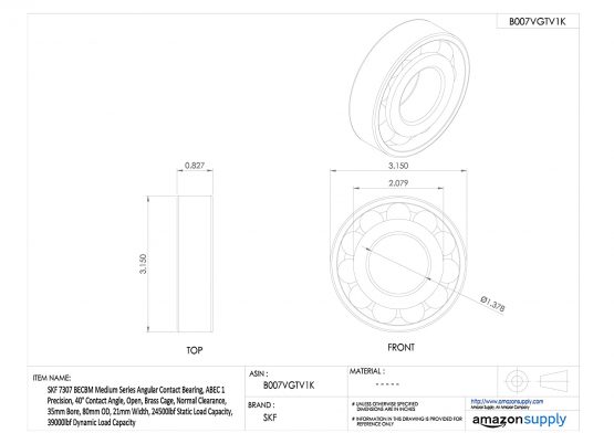 SKF 7307 BECBM Angular Contact Radial Ball Bearing, steel - Image 2