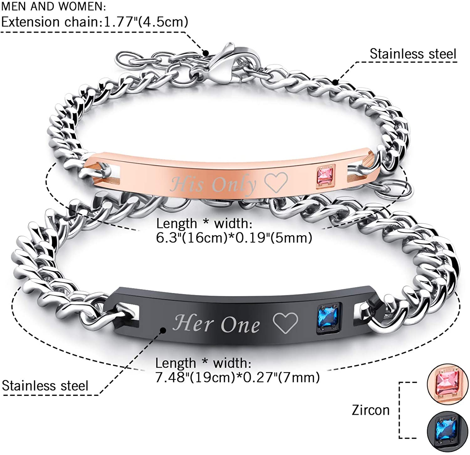 Cupimatch 2pcs CZ His and Hers Couple Bracelets Set - Image 3