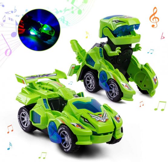 Highttoy Dinosaur Transforming Toys,Automatic Transforming Dinosaur Car with Flashing Light and Sound Dinosaur Transforming Car Toy Transforming Dinosaur Toys for 3-7 Year Old Boys Girls Green