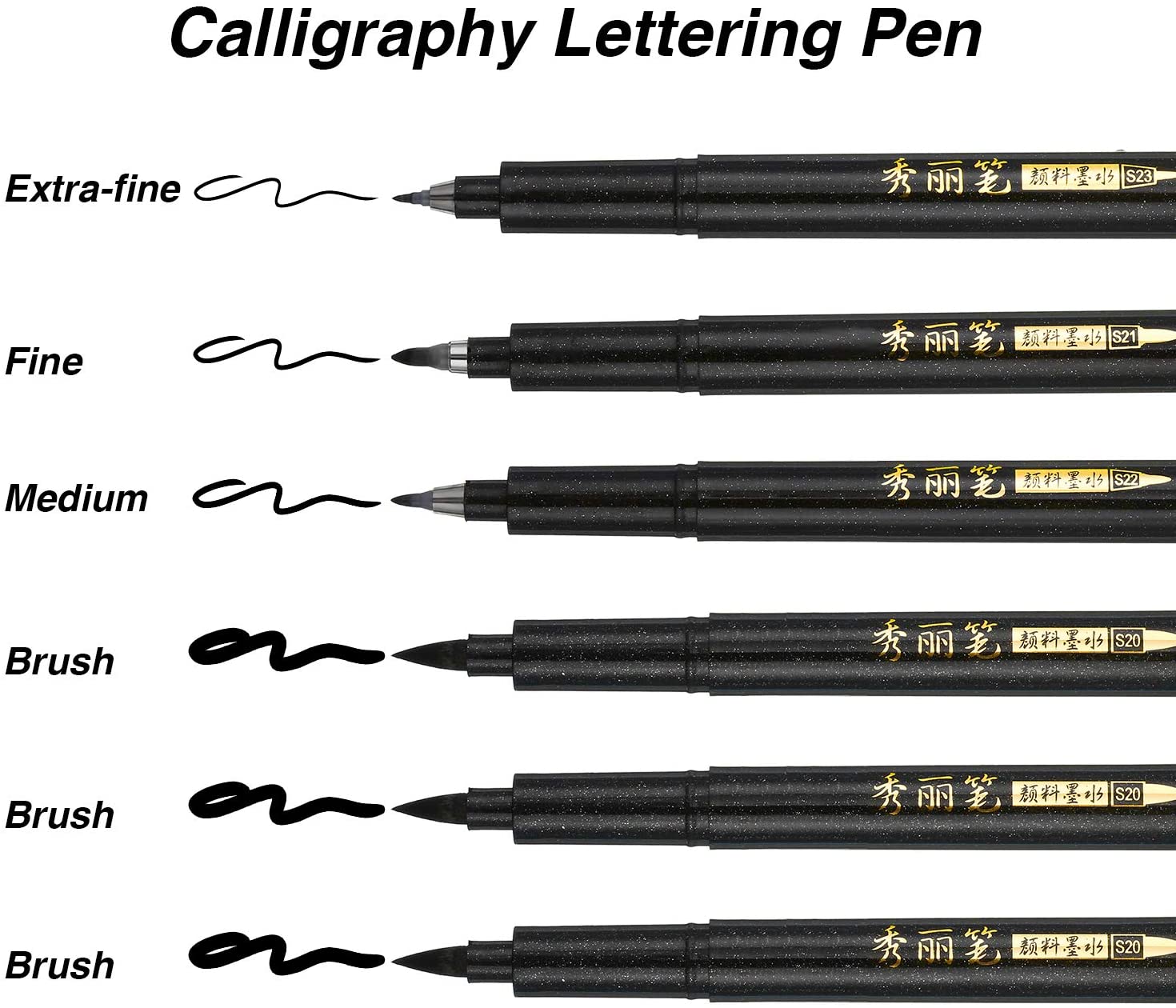 6 Pieces Refill Calligraphy Pens, Black Brush Marker Pens, Calligraphy