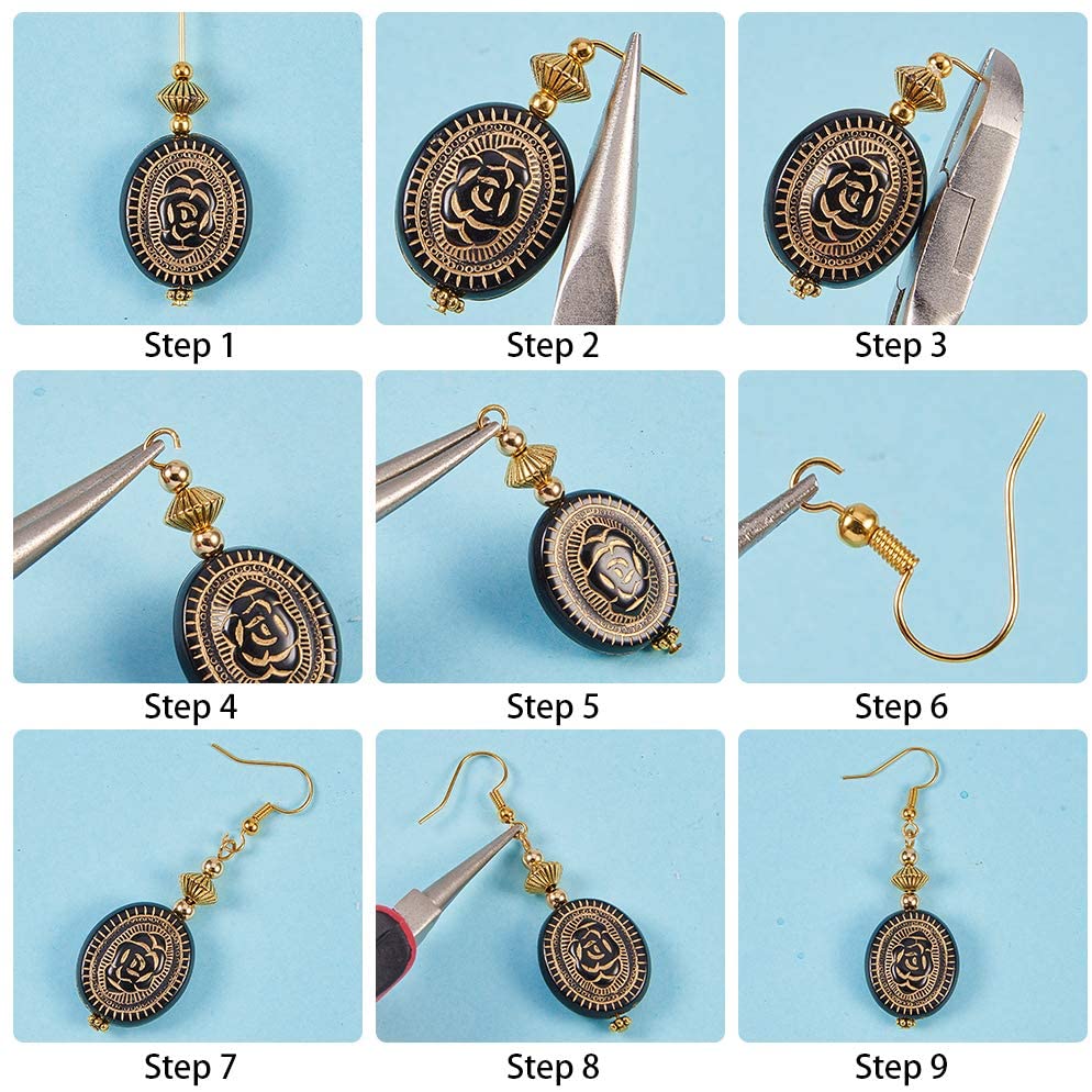 SUNNYCLUE 1 Box DIY 8 works Acrylic Earrings Making Starter Kit for Women Golden Metal Enlaced Beads Cellulose Acetate dangle drop hook earrings Supplies for Beginners Adults Women Girls Gift - Image 4