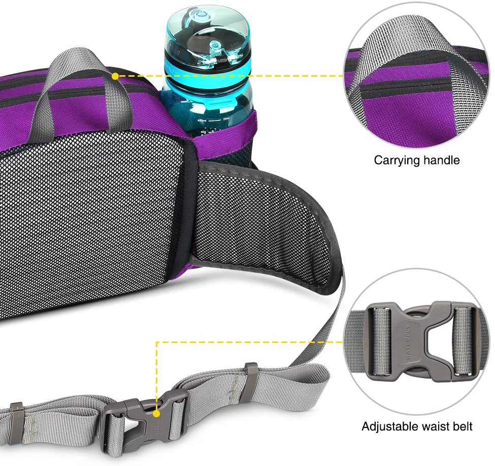 Waterfly Hiking Waist Pack Bum Bag Waist Bag with Bottle Holder Running Bag for Camping Climbing Travel Cycling and Dog Walking Purple - Image 3