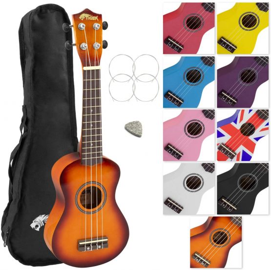 TIGER UKE7-SB | Soprano Ukulele for Beginners | includes Gig Bag, Felt Pick, Spare Set of Strings | Currently Equipped with Aquila Strings | Sunburst