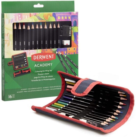 Derwent Academy Colouring Wrap Set, Drawing & Colouring, Set Of 16, Includes Sharpener & Eraser, Ideal For Colouring, Academy Quality, 2305681