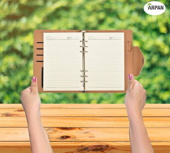 Arpan A5 Executive Personal Organiser Ruled Notebook Padded Leather Cover with Stud Button Closure (Black) - Image 3