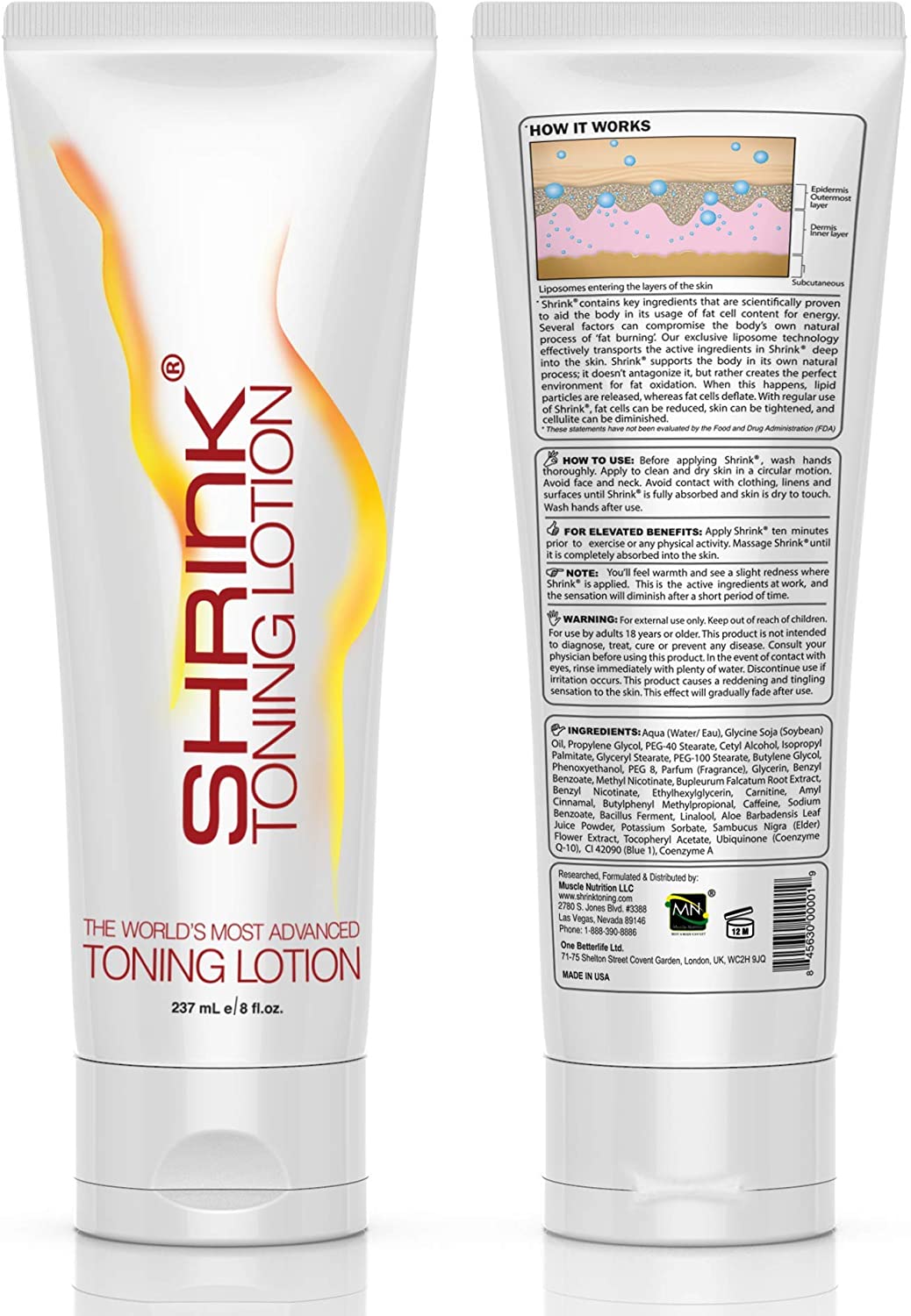 Shrink Toning Lotion, Heat Activated Cellulite Cream and Firming Body Lotion for Loose Skin for Stomach Tummy