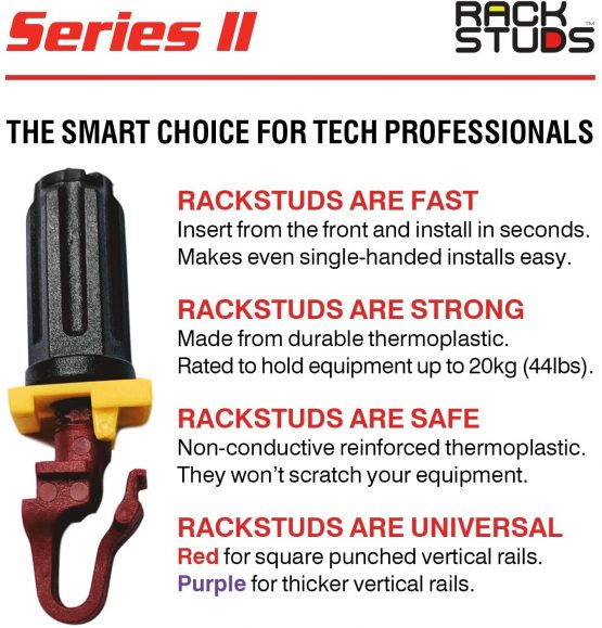 Rackstuds P100 Rack Mount Solution Series II – No More Cage Nuts! The Easiest and Safest Server Rack Solution in 19" Racks with Square Punched Vertical Rails | 100-pack, Purple, 3.2mm/0.126" Version - Image 4
