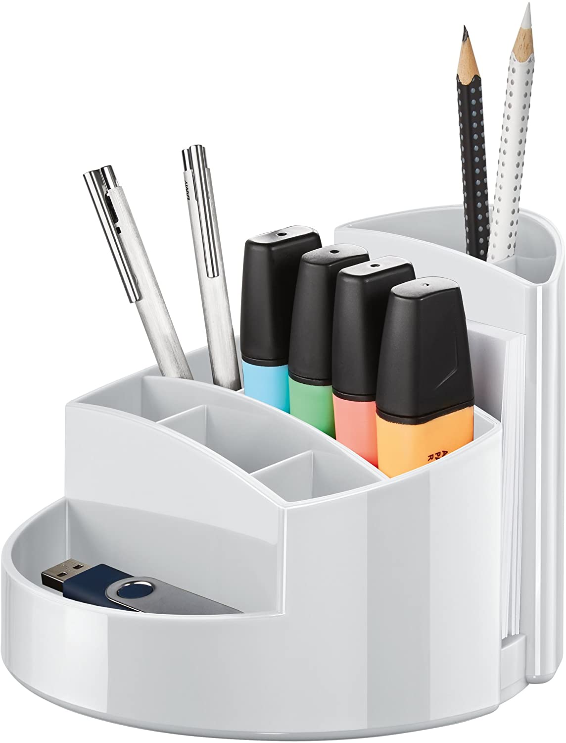 HAN 17460-12, RONDO Desk tidy. Elegant, glossy, premium quality with 9 compartments, white, 140x140x109mm - Image 2
