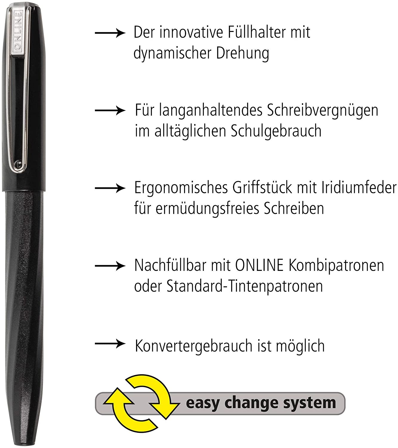 Online Slope Fountain Pen with Iridium Nib Line Width, Black - Image 2