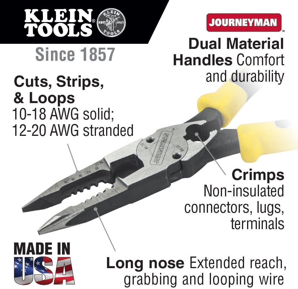 Needle Nose Pliers with Crimper, All Purpose Plier Crimps, Strips, Cuts, loops, and Shears KLEIN TOOLS J207-8CR - Image 2