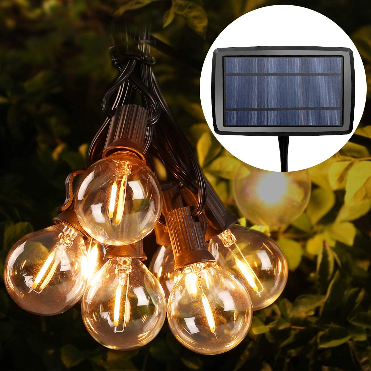 Lepro Solar Festoon Lights Outdoor, 25ft 25+1 G40 LED Bulb String Lights, 4 Modes, USB Rechargeable