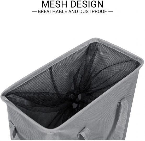 Chrislley Slim Laundry Basket Small Laundry Hamper Foldable Washing Basket Collapsible Laundry Bag Narrow Laundry Bin with Handle - 45L,Grey - Image 2