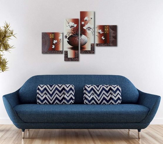 Wieco Art - Elegant Flowers Modern Stretched and Framed Artwork 4 Piece 100% Hand Painted Floral Oil Paintings on Canvas Wall Art Ready to Hang for Living Room Bedroom Home Decorations - Image 4