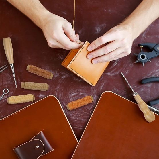CHIFOOM 22pcs Leather Sewing Waxed Thread Cord Craft Hand Stitching Tools Kit with Hand Sewing Needles and Drilling Awl Thimble for Leather Carving Supplies Accessories DIY Crafts - Image 2