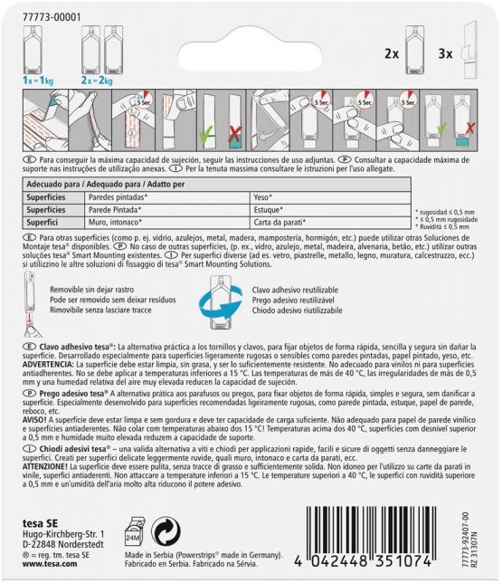 tesa 77772-00001-00 TE77772-00001-00 SMS Clavo Adhesivo Hasta 0,5Kg para Pared Pintada, Standard, Set of 2 Pieces - Image 2