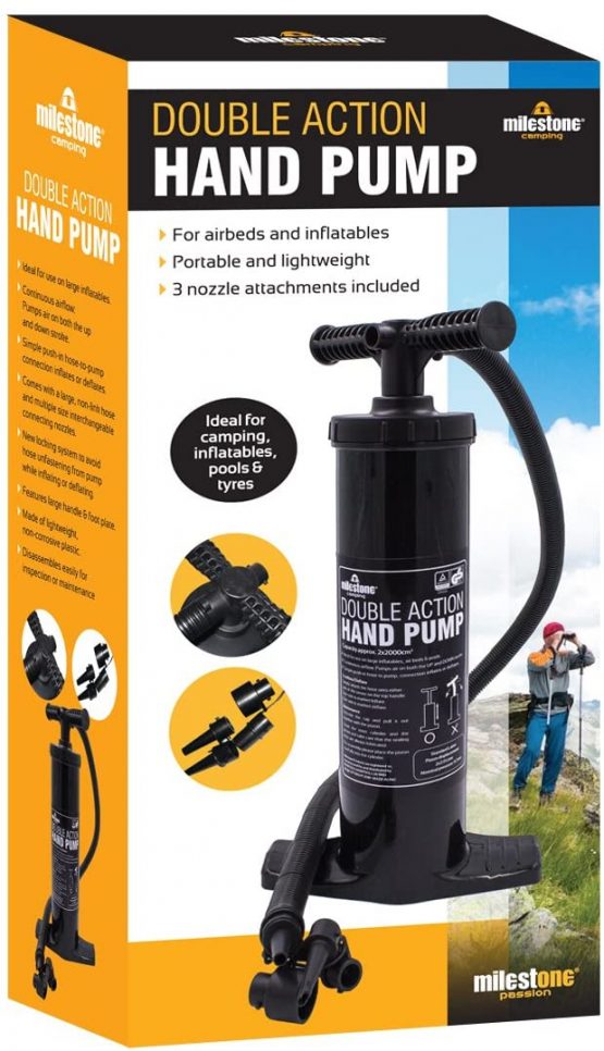 Milestone Camping 83530 Double Action Fast Hand Air Pump Inflator Balloon Swimming Ring Inflatable, Black - Image 2