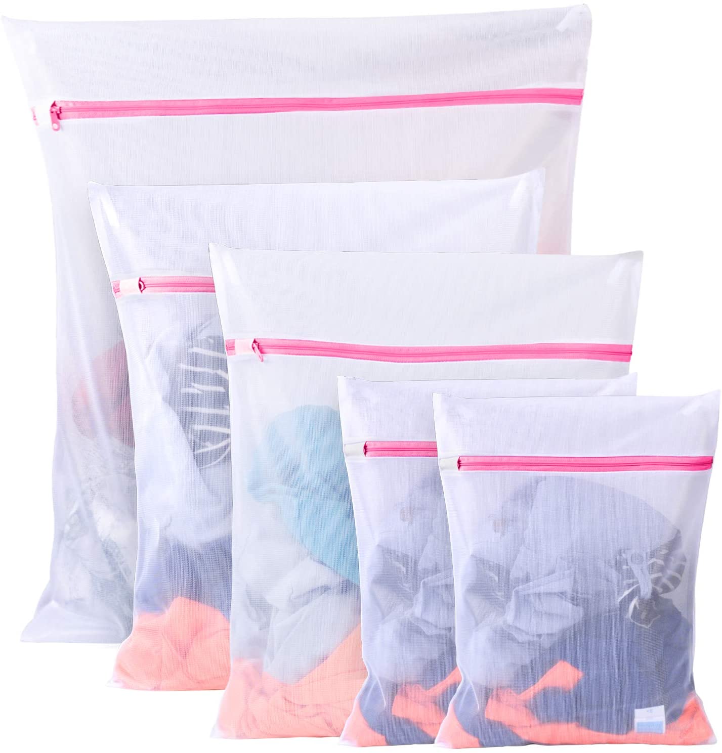 BoxLegend Laundry Bag Set - 5 Pack (1x XL, 2x L, 2x M) - Polyester Mesh - Zipper Closure - Odor Resistant - For Delicates & Travel