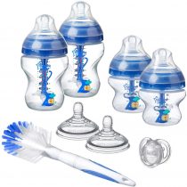 Tommee Tippee Advanced Anti-Colic Newborn Baby Bottle Starter Set, Breast-Like Teat and Heat Sensing Technology, Blue