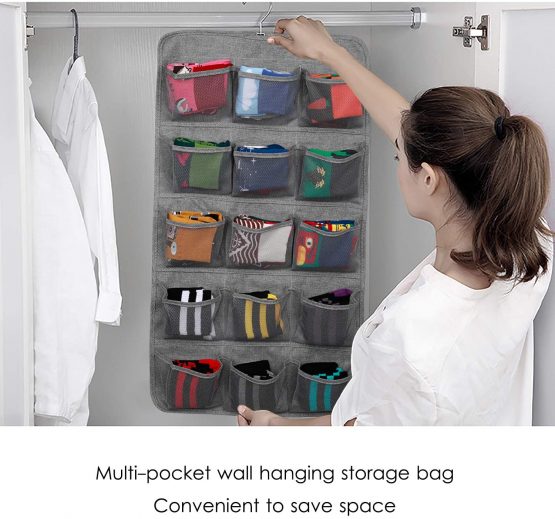 MaoXinTek Hanging Storage Organiser for Socks Underwear Bra Ties, Wardrobe Closet Hanger Shelves Organizer Bag, 20 Pockets Double-Sided Space-Saving Wall Door Divider Holder - Image 2