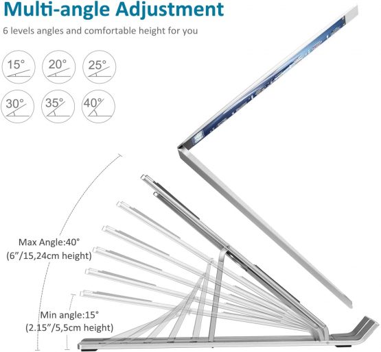 ivoler Laptop Stand, Adjustable Multi-Angle Foldable Laptop Stand Portable Tablet Holder for Desk Lightweight Space-Save Ergonomic Tray Mount Compatible with Macbook, Laptop, Notebook Computer,Tablet - Image 3