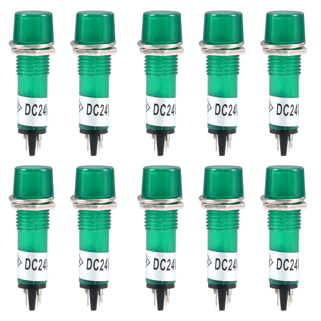 sourcing map Signal Indicator Dash Light DC 24V,LED Bulbs XD10-3 Green, 10mm 2/5" Panel Mount 10Pcs