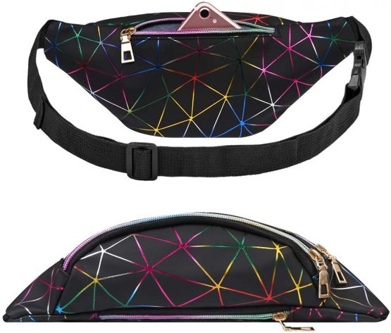 flintronic Waist Bag, Holographic Fanny Pack with PU Leather, Shiny Belt Bag Festival Rave Bumbags for Ladies Travel Party Sports Running Hiking(Black)(1 Business Card Holder Include) - Image 4