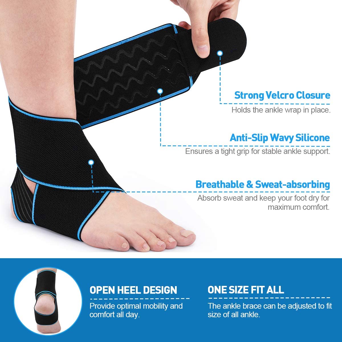 WASPO Ankle Support Brace 2 Pack, Adjustable Ankle Brace Wrap Strap for ...