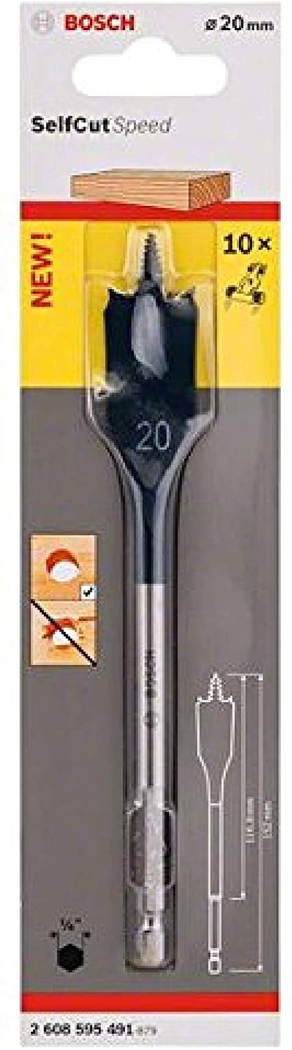 Bosch Professional 2608595491 Selfcut Speed Flat Drill Bit, Hex Shank, 20mm x 152mm, Blue, diameter 20,00 mm
