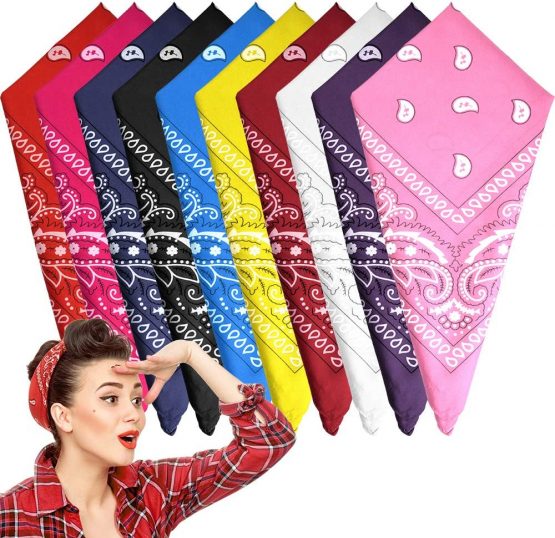 FEPITO 10Pcs Paisley Bandanas Assorted Cowboy Bandanas Unisex Novelty Print Head Wrap Scarf Wristband for Adults and Kids (10 Colors)
