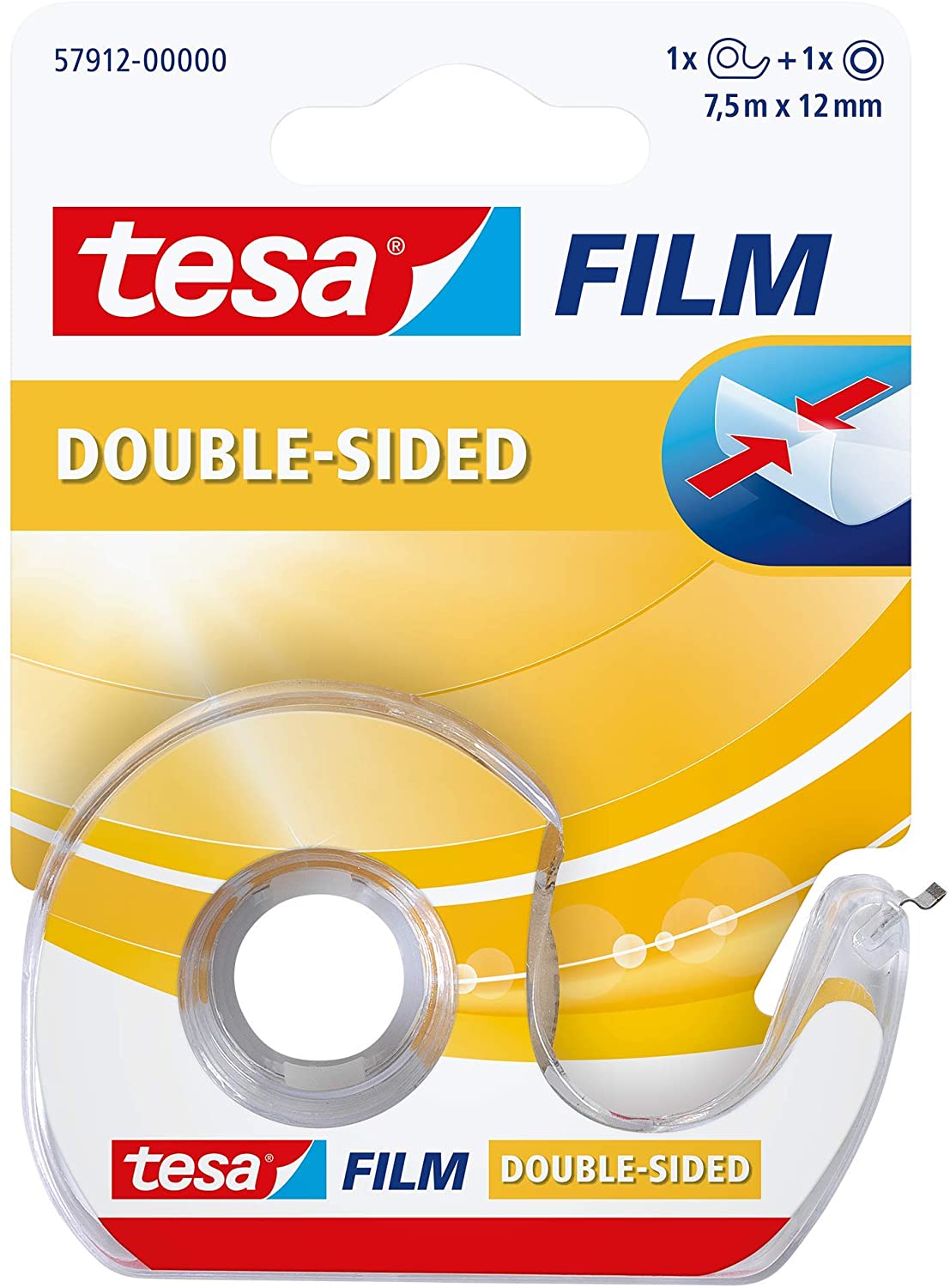 tesa 57912-00000-01 Film Double Sided Self Adhesive Tape for office Home and Hand Crafts Clear, 7.5 m x 12 mm