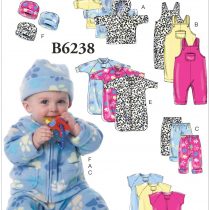 Butterick Patterns 6238 YA5,Infants Jacket,Overalls,Pants,Bunting and Hat,Sizes NB-S-M-L-XL, fleece, Multicolour, One Envelope