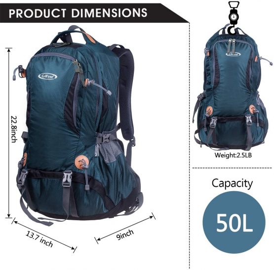 G4Free 50L Rucksack Hiking Backpack Mountaineering Bag Waterproof Travel Camping Trekking Daypack Outdoor Sports Backpack with Rain Cover for Men Women - Image 2