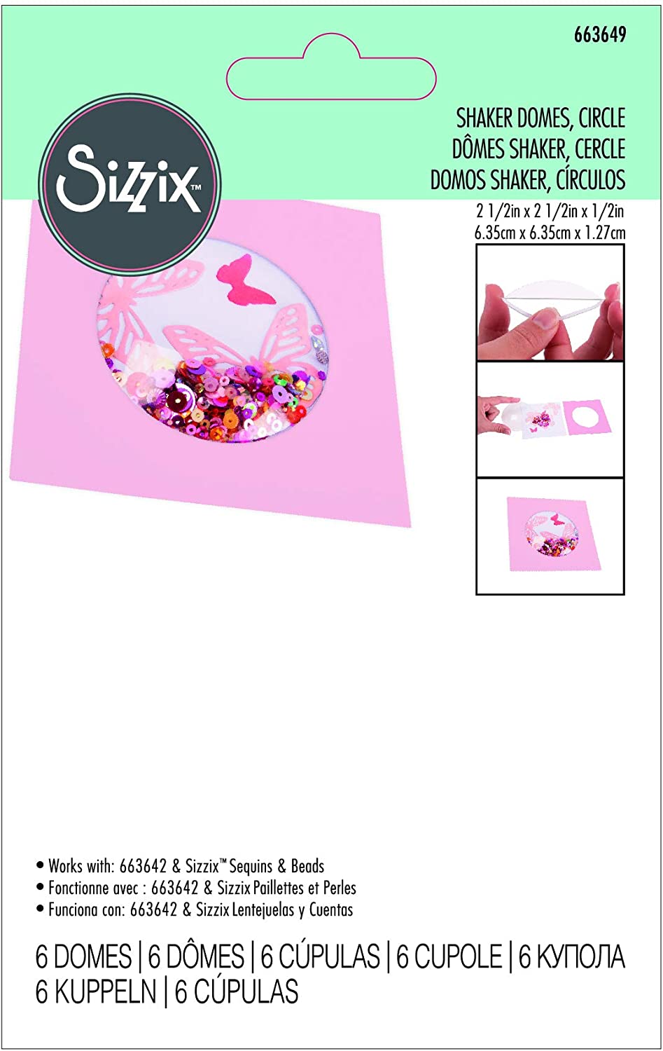 Sizzix Plastic Circle Shaker Domes 663648 Arts & Crafts Card Dome 2" 2PK, Circle, 2 1/2", 6pk - Image 2