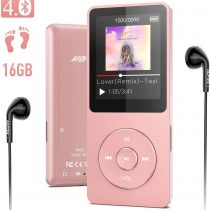 Bluetooth MP3 Player 16GB, 40Hrs Play Time, Potable Digital Audio Player Hi-Fi Lossless Sound Quality MP3 Music Player with FM Recording Video, Up to 128GB, AGPTEK A02ST Rose Gold