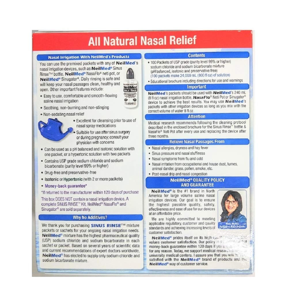 Neilmed Sinus Rinse, Neilmed Sinus Rinse Premixed Refill Packets 100 Ct, 100 Count (Pack of 1) - Image 3